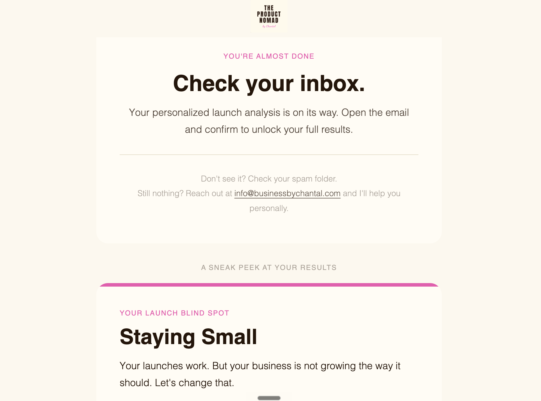 Check your inbox confirmation screen