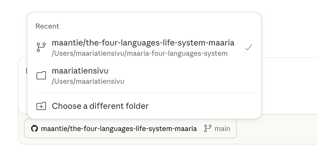 Claude desktop app showing the Code tab with a project folder selected