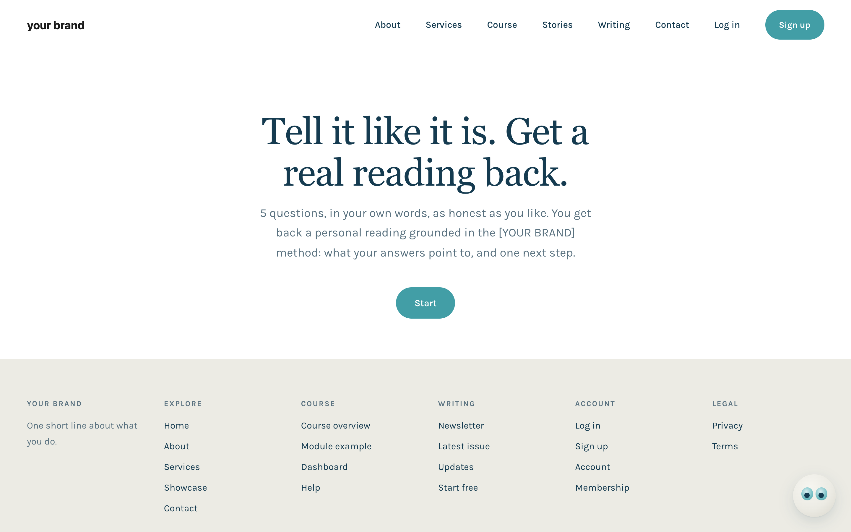The lead-gen quiz's front door, in your site's own brand: what it asks, how long it takes, and the start button