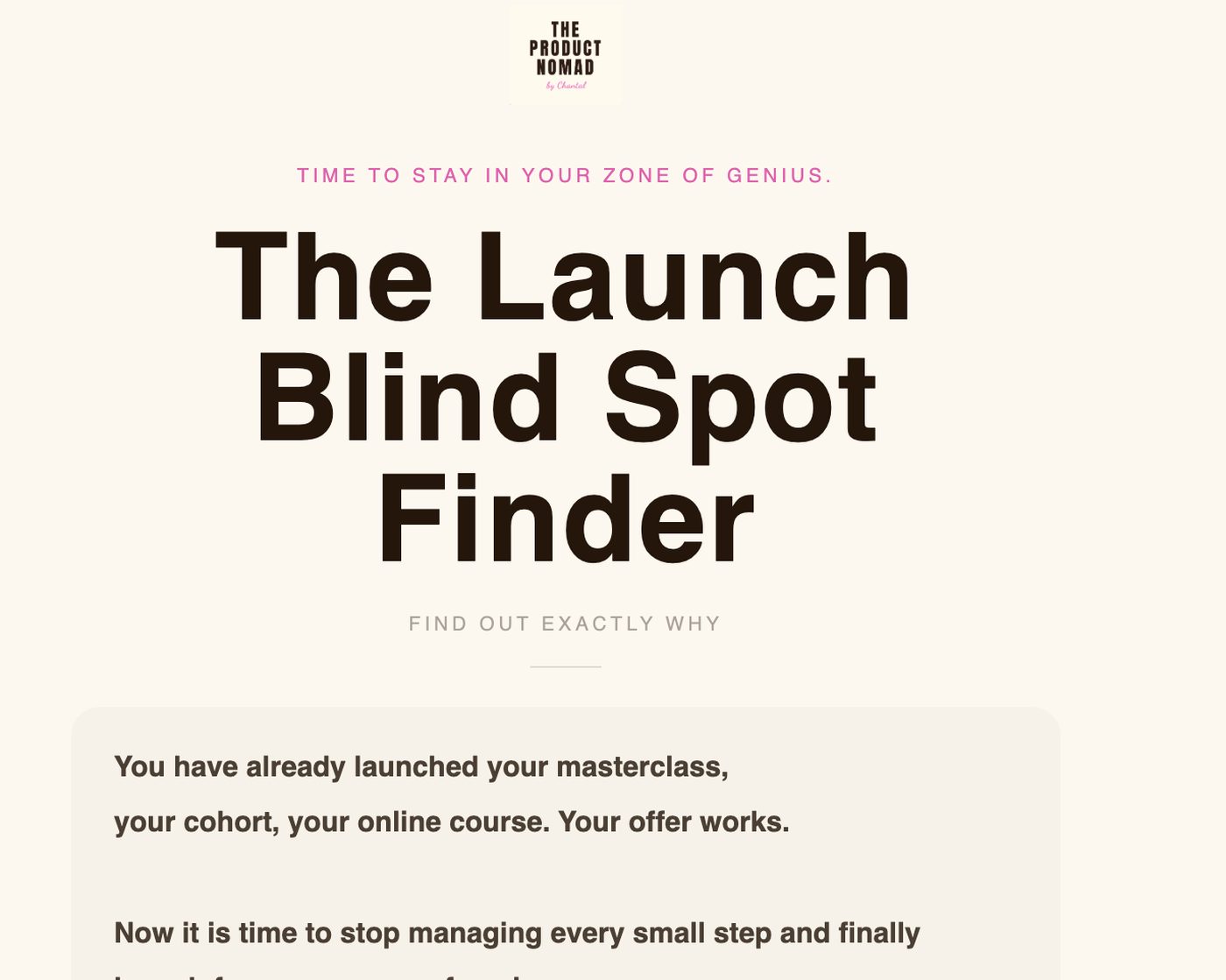 Chantal's landing page