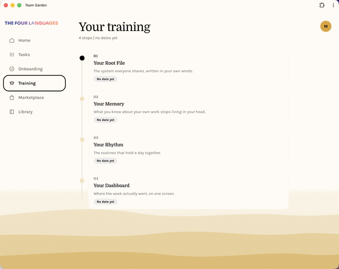 Your training: four stops down a timeline, root file, memory, rhythm and dashboard